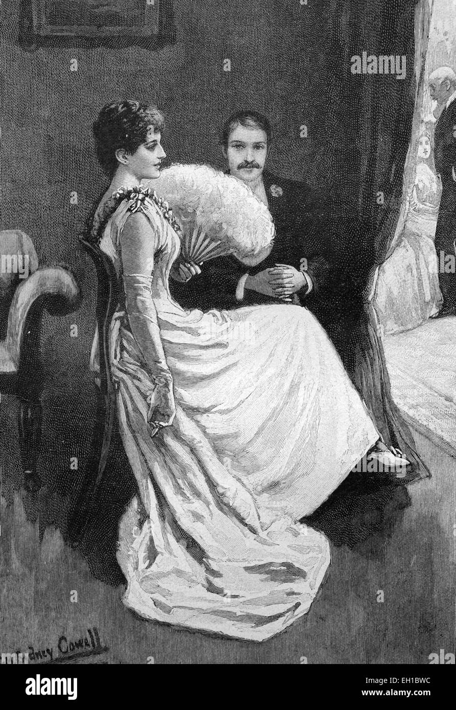 Couple having a chat, historical picture, about 1893 Stock Photo