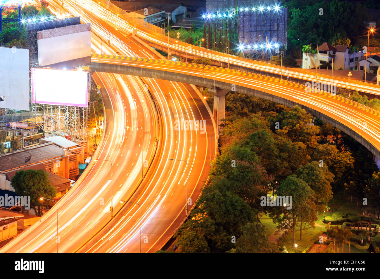 aerial view of Bangkok Highway to Downtown business area at night Stock ...