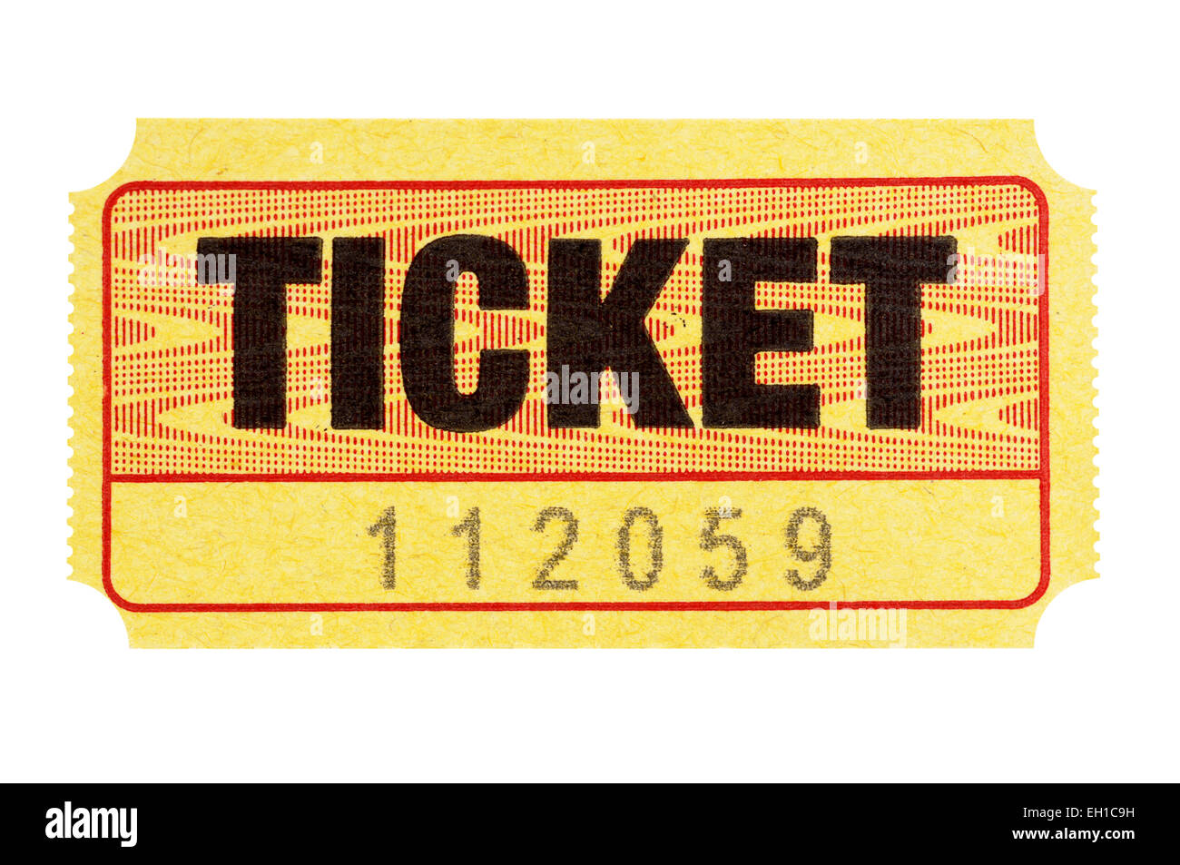 Yellow admission ticket isolated on a white background. Stock Photo