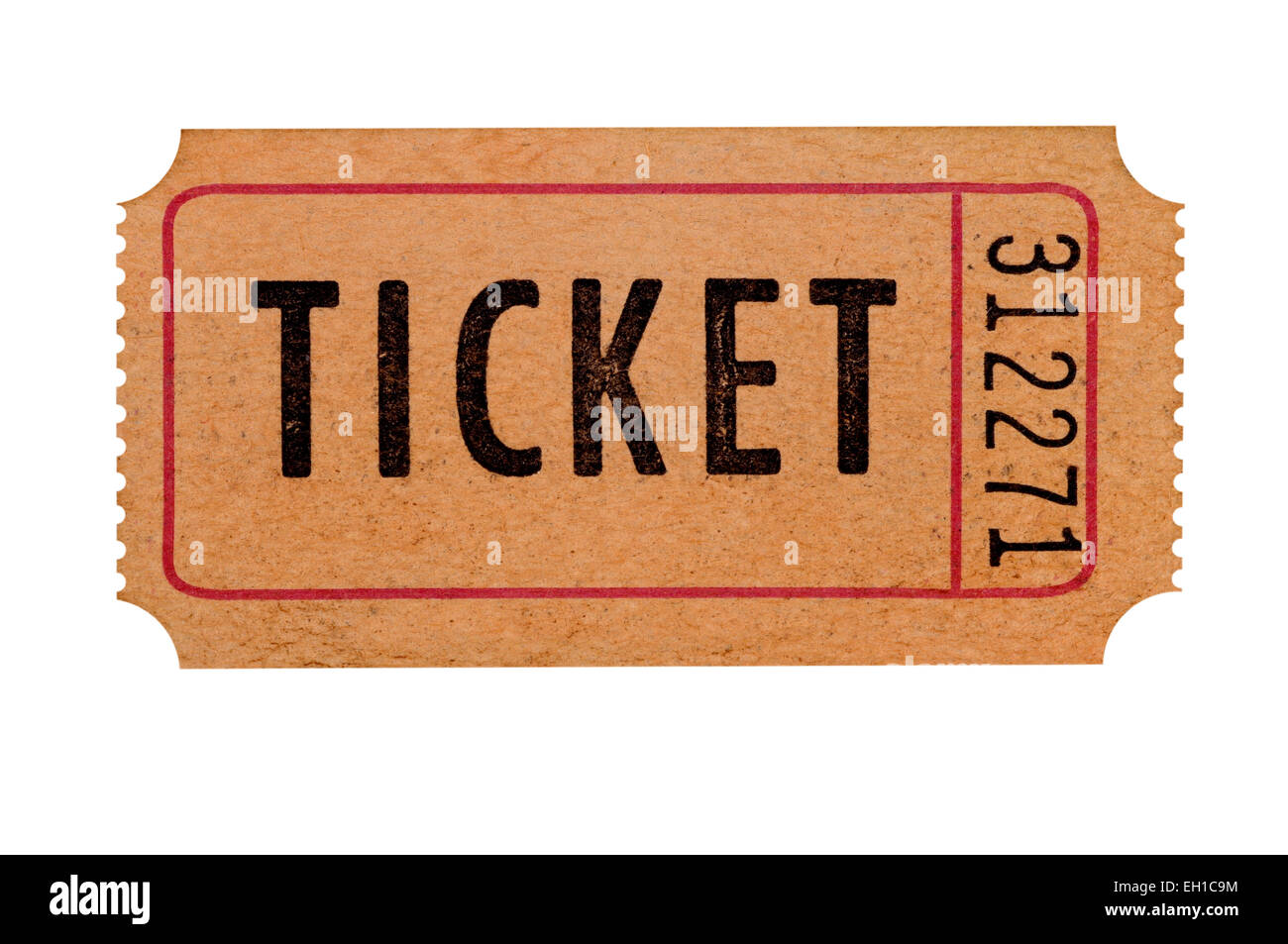 Old brown admission ticket isolated against a white background. Stock Photo