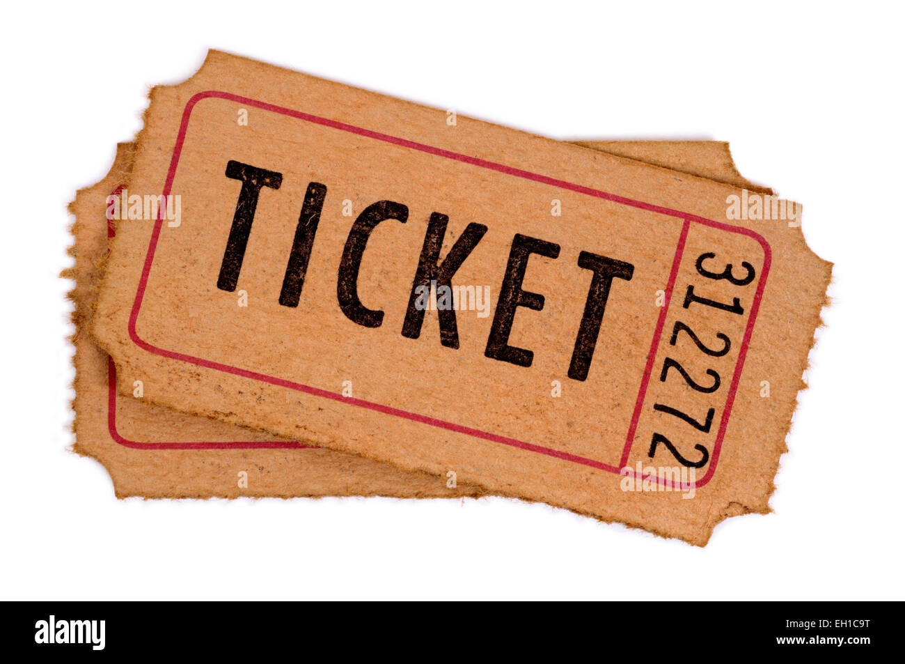 Old movie tickets on a white background. Stock Photo