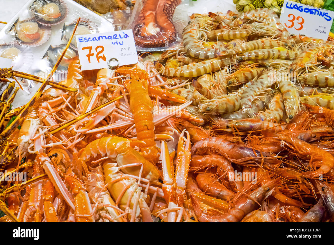 Prawns and shrimps for sale seen at a market Stock Photo Alamy