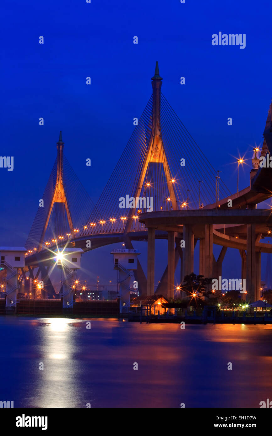 The Industrial Ring Bridge or Mega Bridge at dusk in Thailand Vertical
