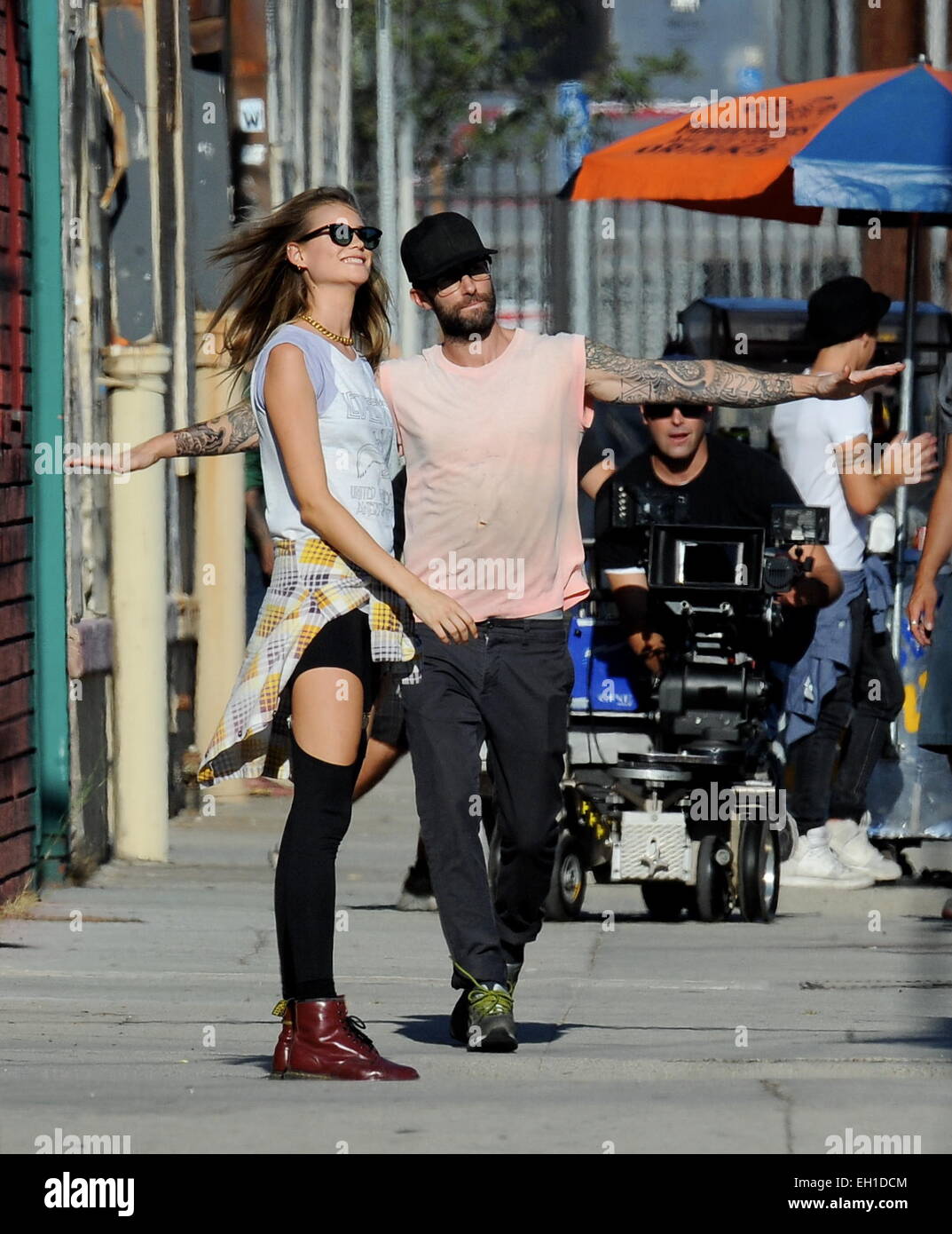 Adam Levine and wife Behati Prinsloo on the set of Maroon 5's music video for their next single 'Animals' Featuring: Adam Levine,Behati Prinsloo Where: Los Angeles, California, United States When: 30 Aug Adam Levine and wife Behati Prinsloo on the set of Maroon 5's music video for their next single 'Animals' Featuring: Adam Levine,Behati Prinsloo Where: Los Angeles, California, United States When: 30 Aug