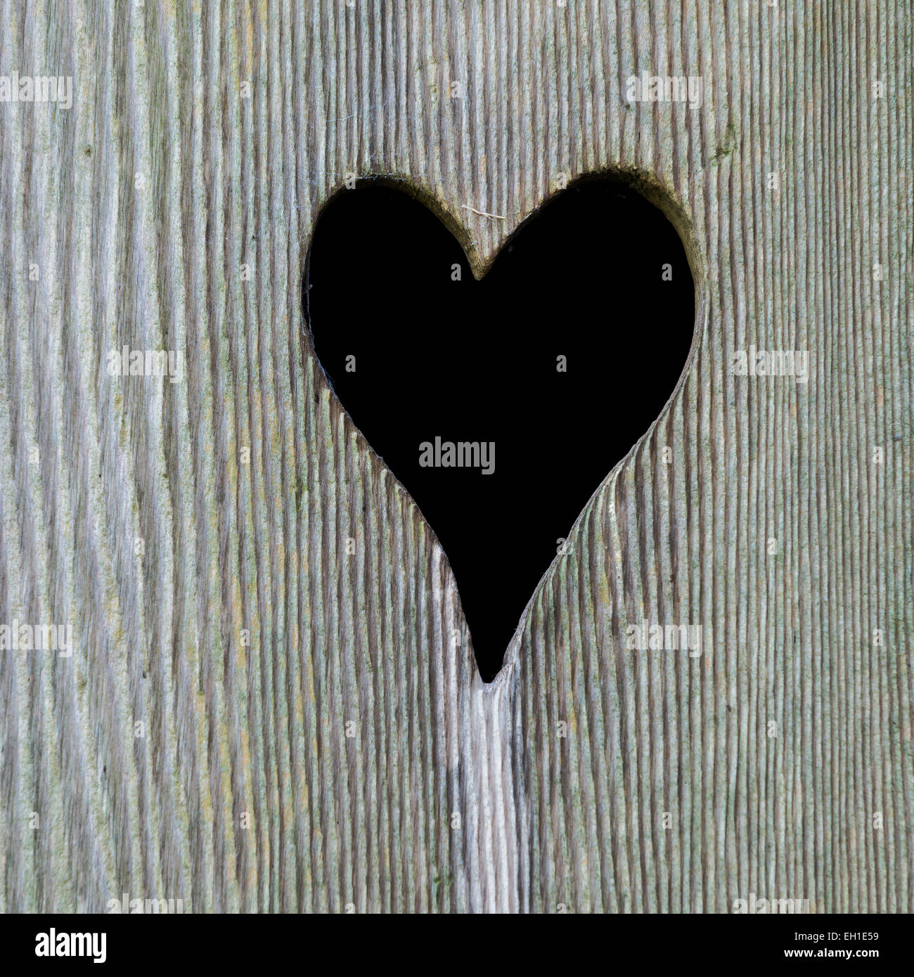 Heart in a outdoor wooden toilet door. Stock Photo