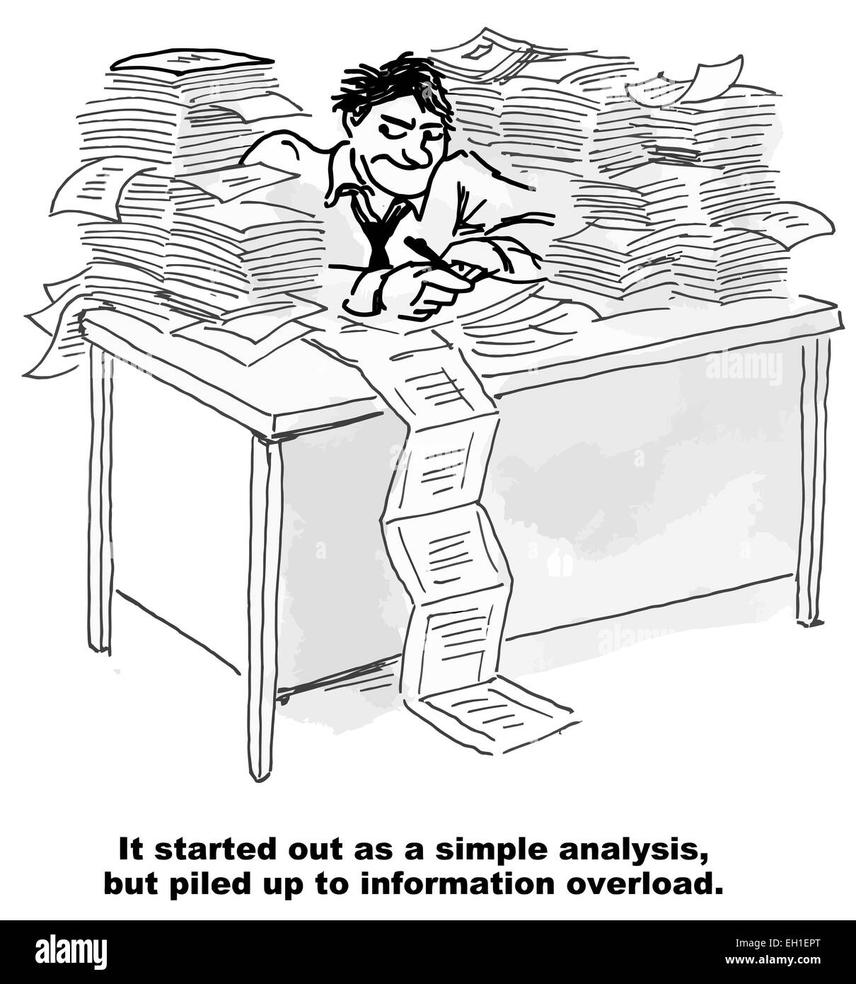 Cartoon Of Businessman With Piles Of Paper On His Desk It Started