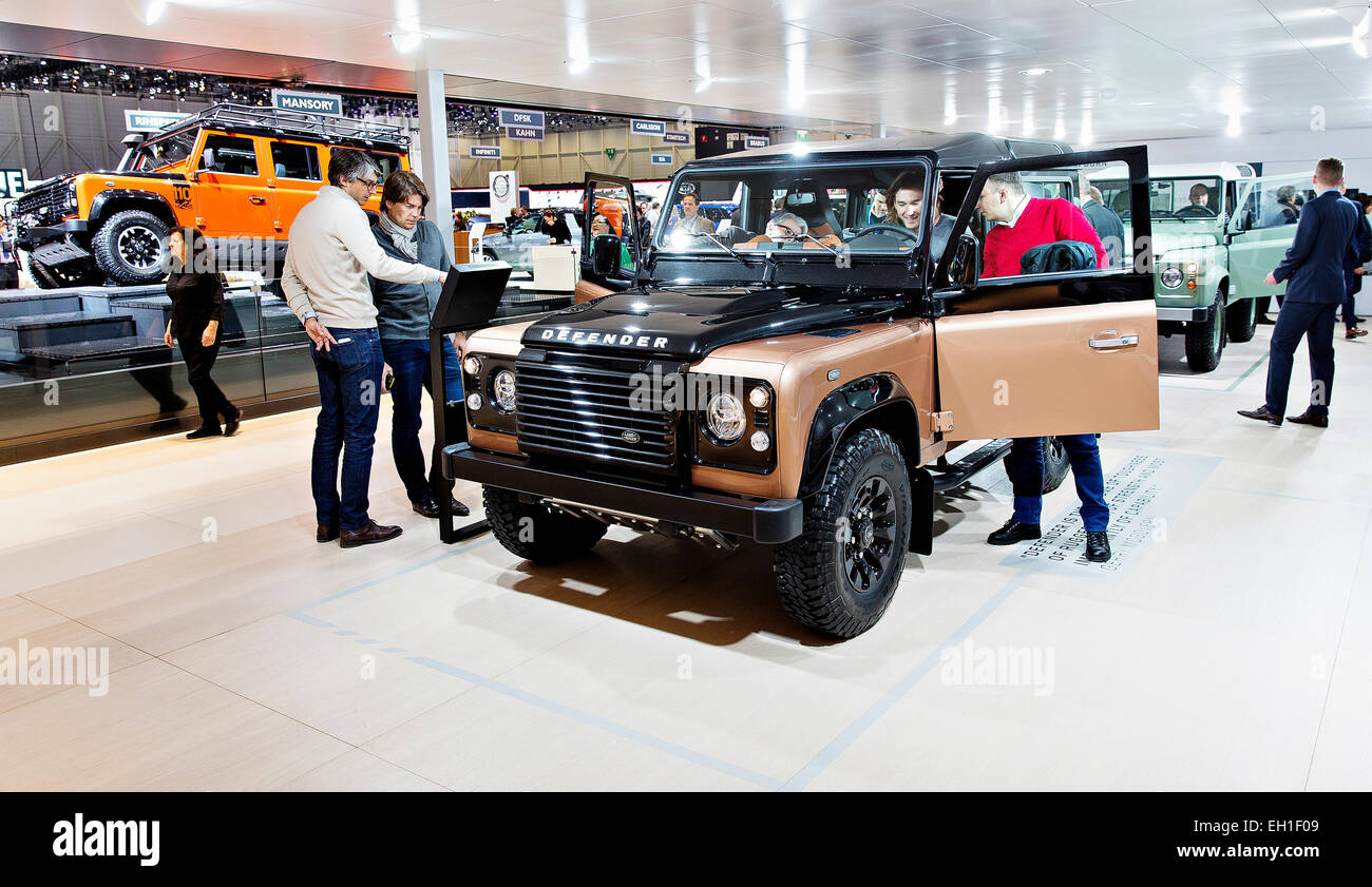 International Geneva motorshow Land Rover Defender Stock Photo Alamy