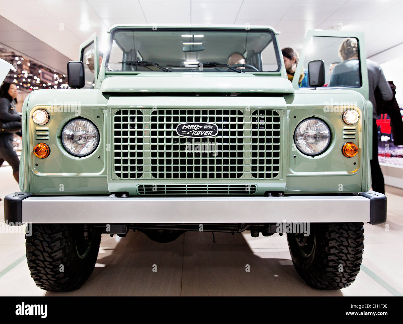 International Geneva motorshow Land Rover Defender Stock Photo Alamy