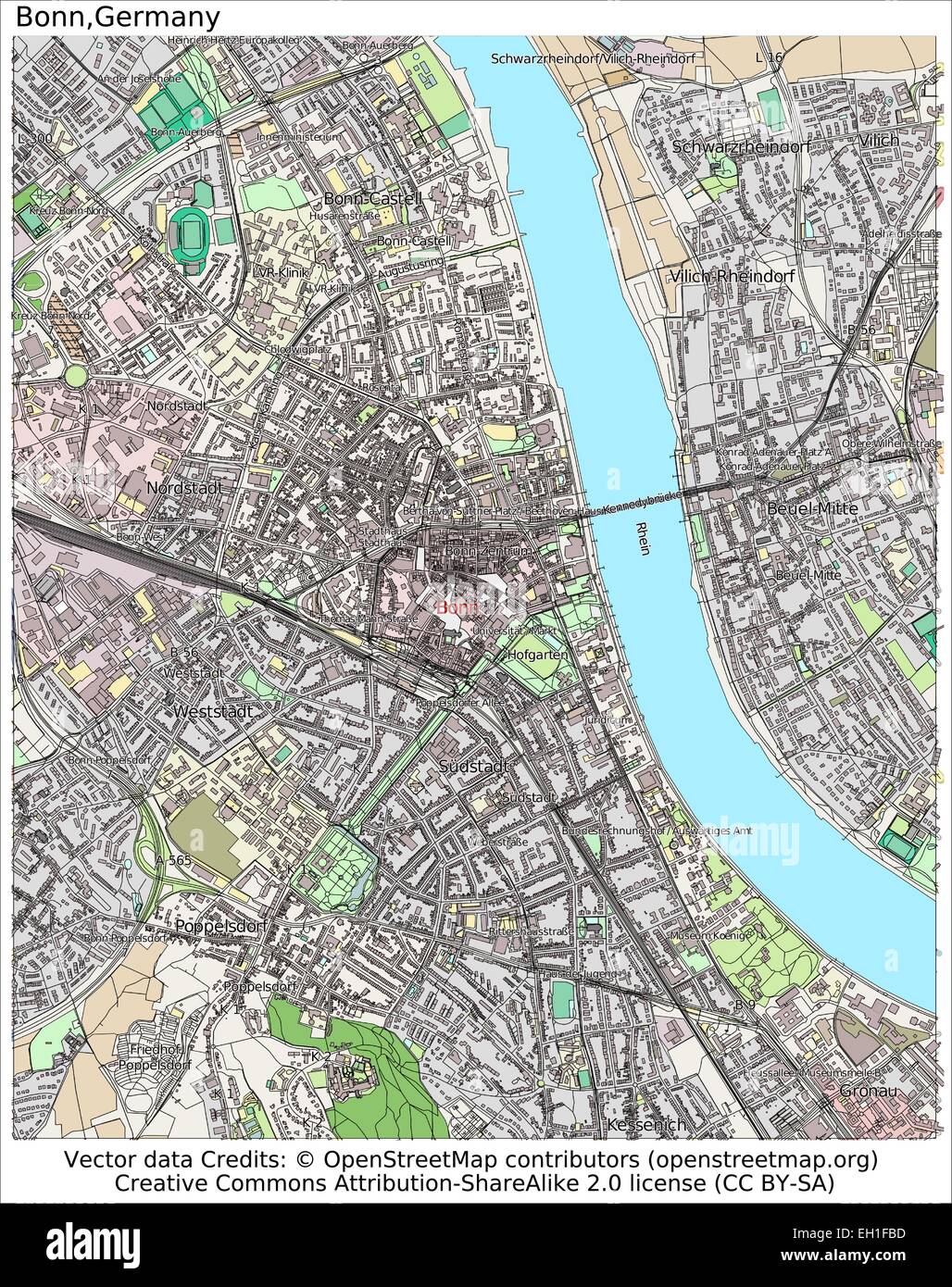 Bonn Germany city map Stock Vector Art & Illustration, Vector Image