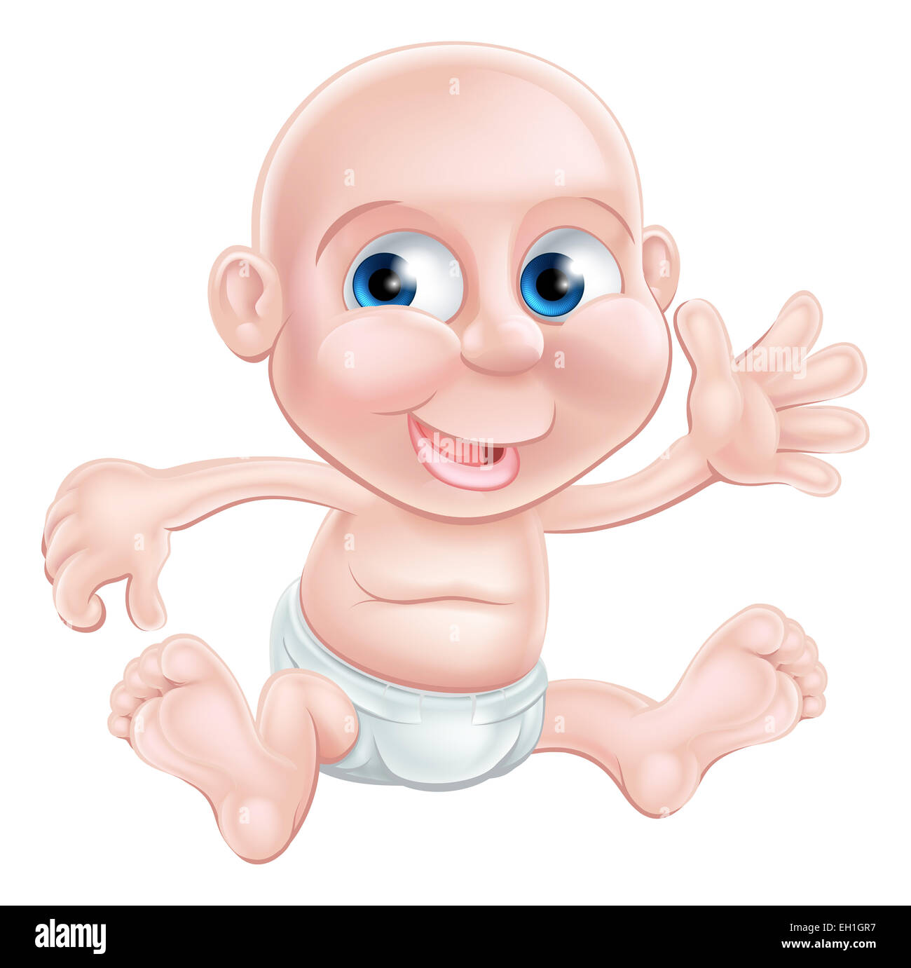 An illustration of a cute happy cartoon baby waving Stock Photo