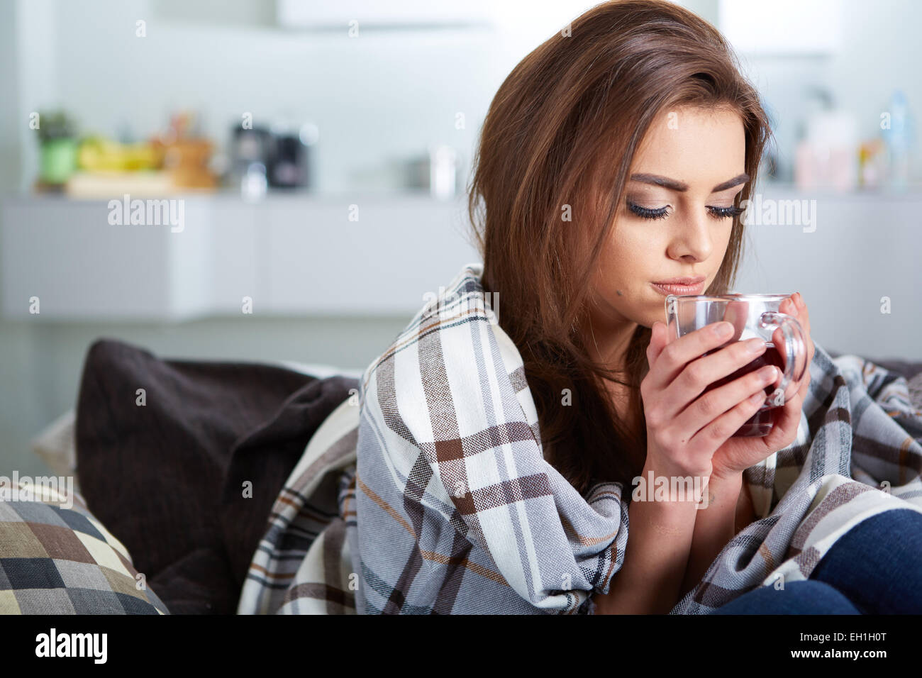 young woman caught a cold Stock Photo