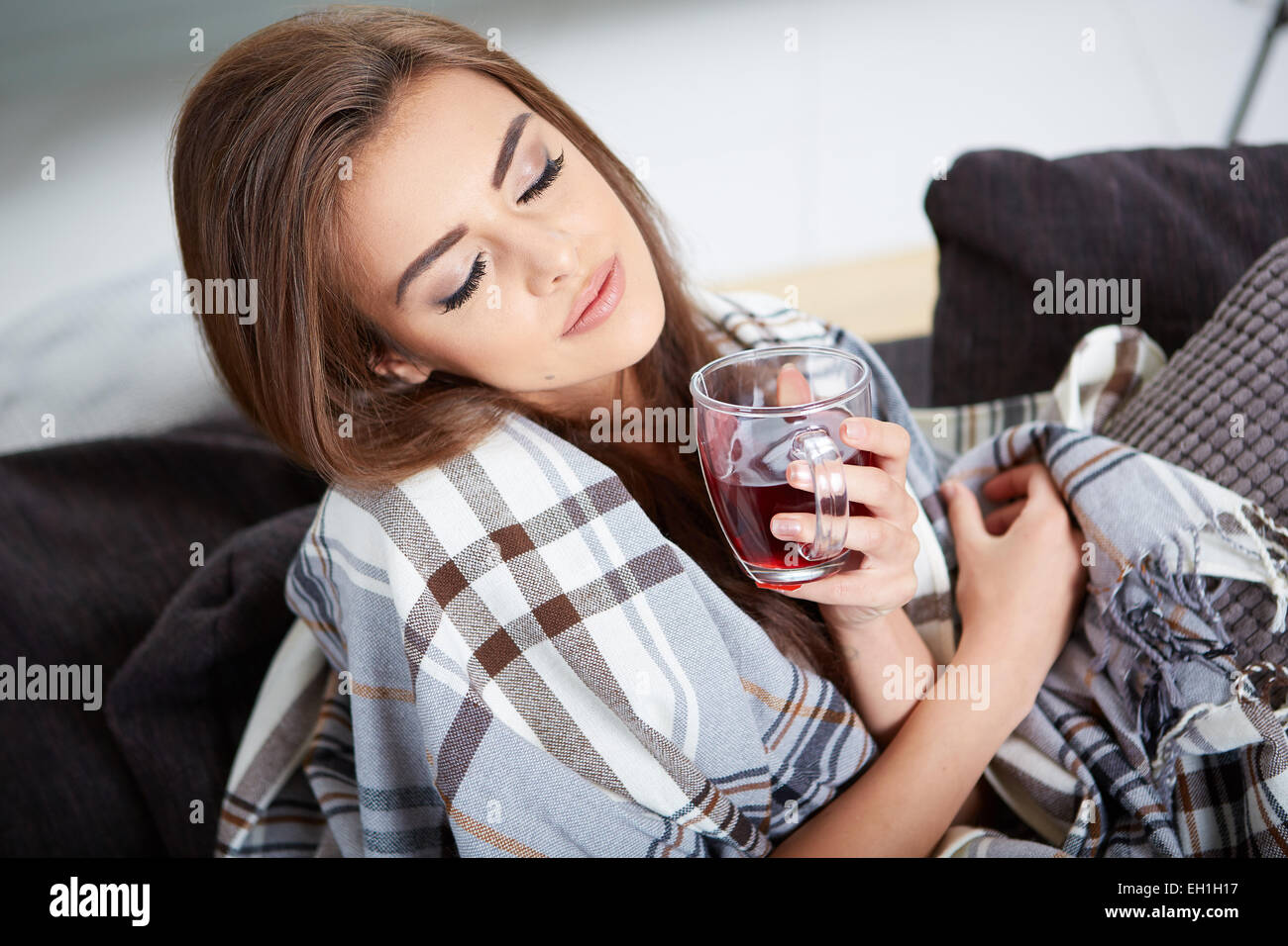 young woman caught a cold Stock Photo