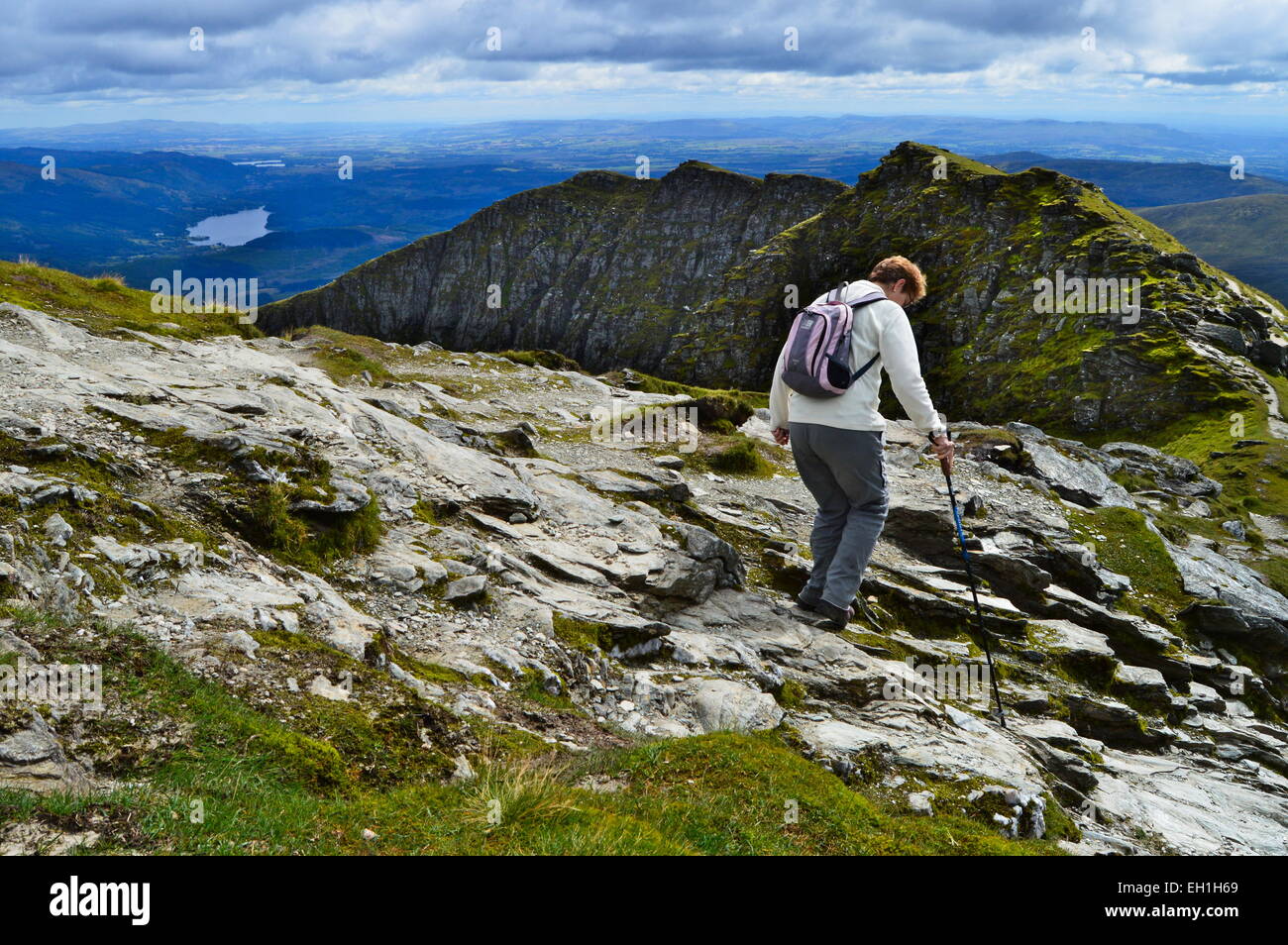 Woman Walking Down South Side Of Ben Lomond Scotland Stock - 