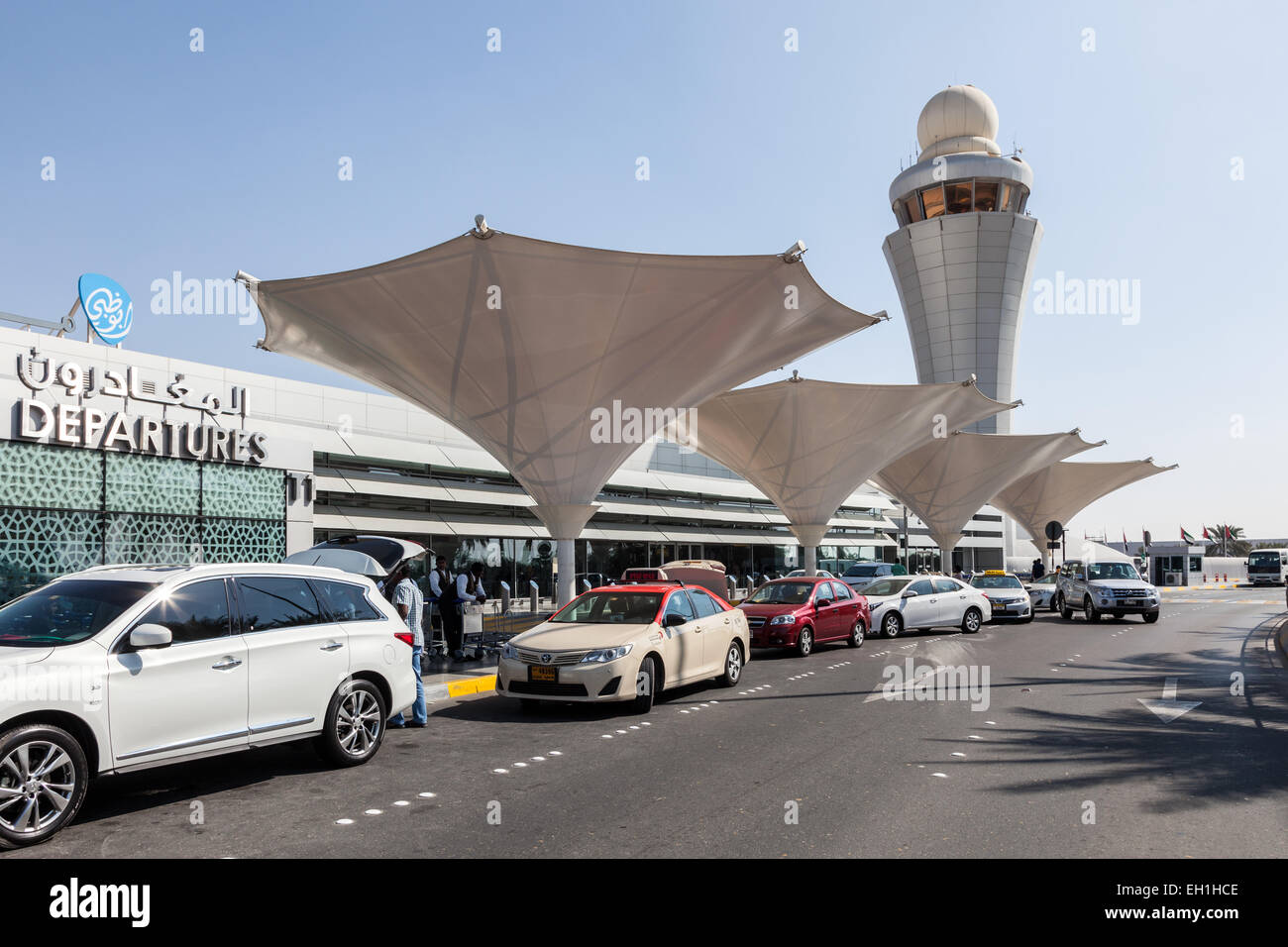 Taxis at the Abu Dhabi International Airport. December 19, 2014 in Abu Dhabi, United Arab Emirates Stock Photo