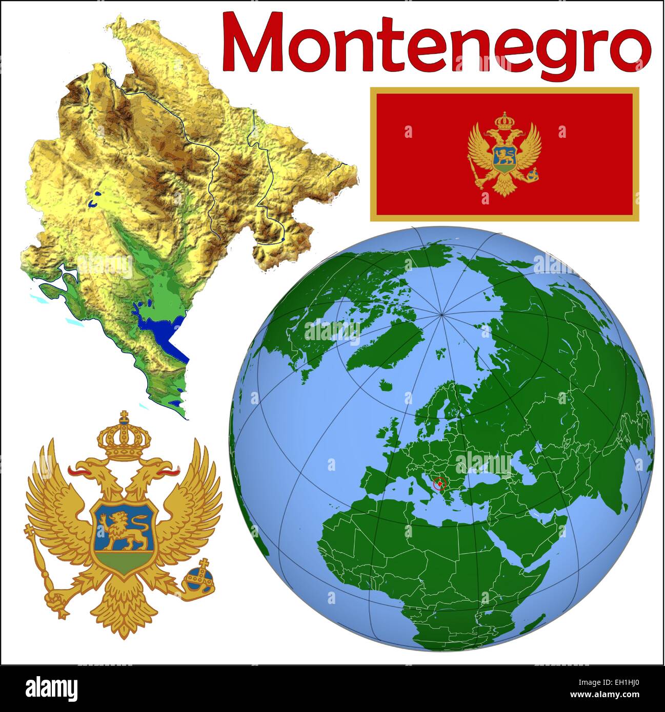 Montenegro Globe Location Map Flag Coat Stock Vector Art