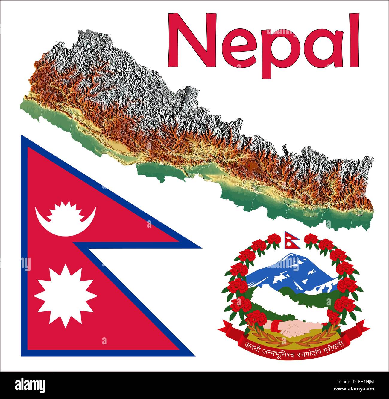 Nepal Flag With Map Nepal Map Flag Coat Stock Vector Image & Art - Alamy
