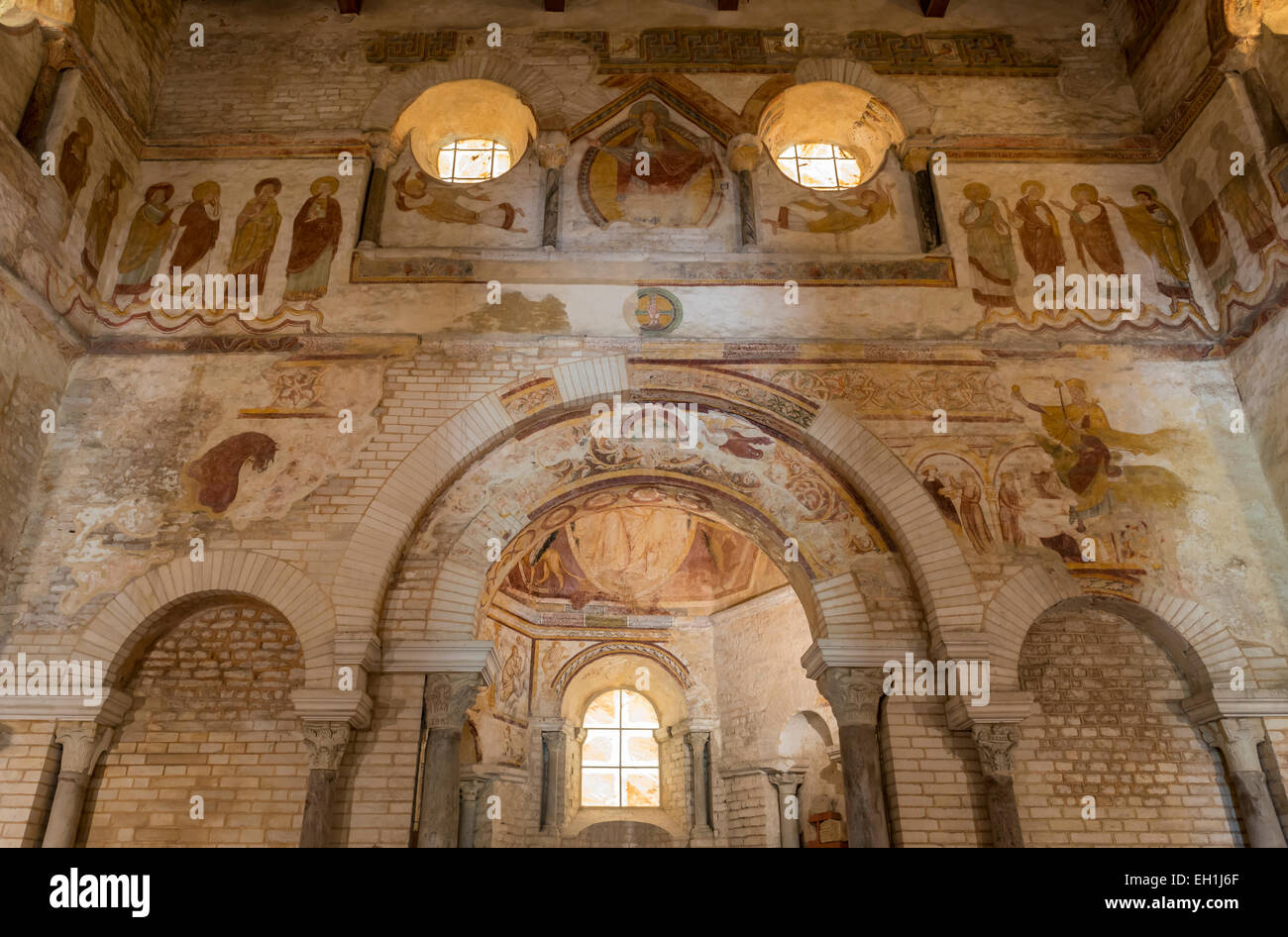 Interior of the Baptisterium of Saint Johannes with many wall paintings and frescos. Stock Photo