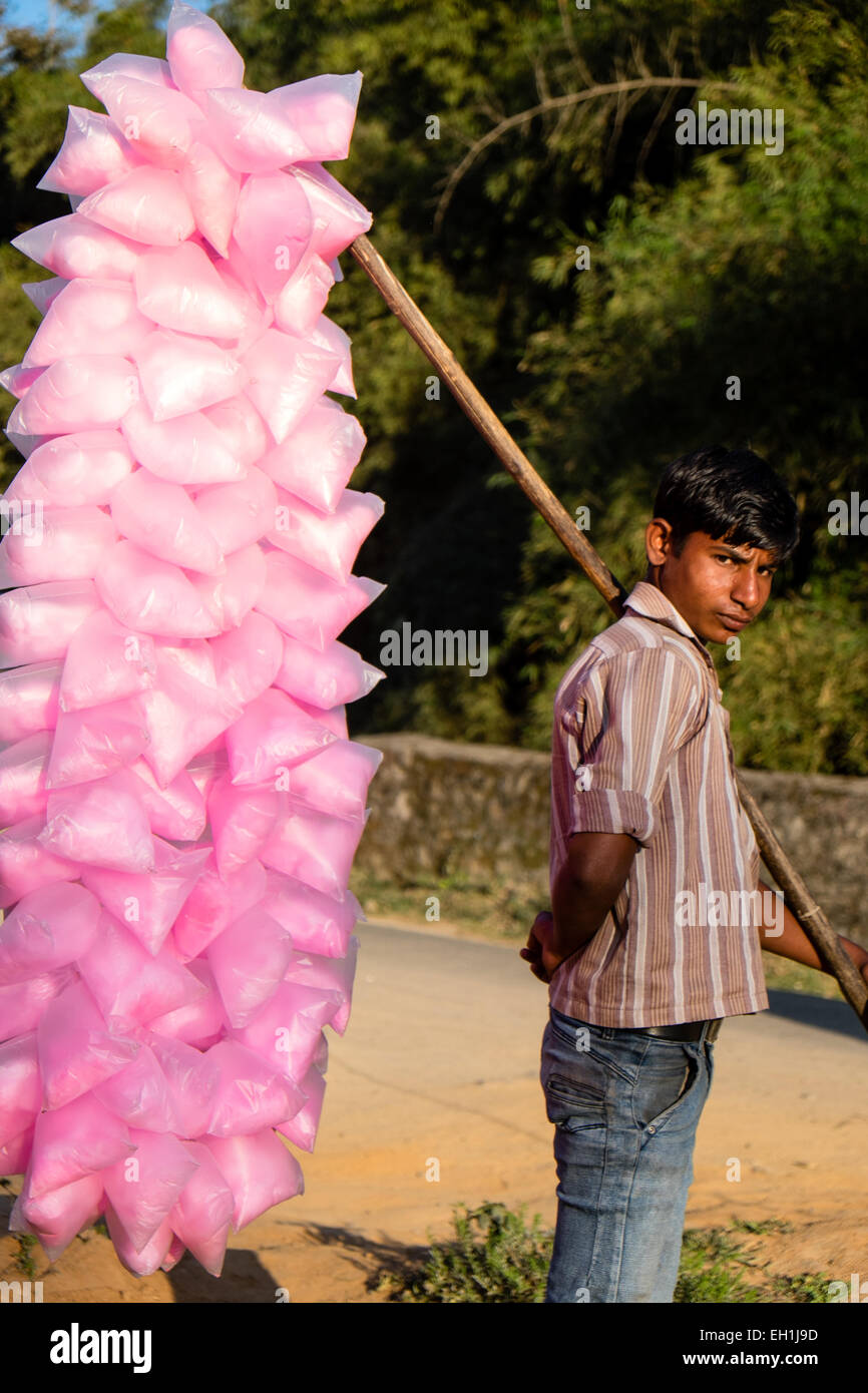 Candy floss seller, Periyar, India Stock Photo