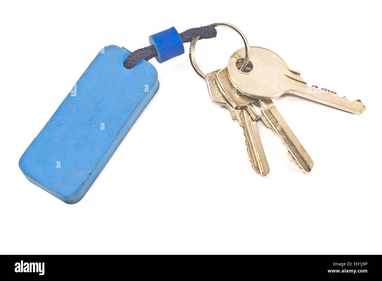 Keys with blue tag isolated on white Stock Photo Alamy
