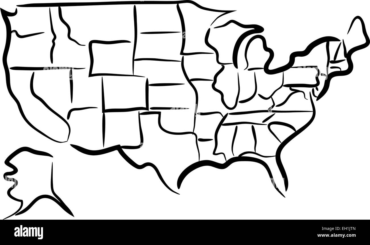 Editable vector sketch of the states in the USA Stock Vector