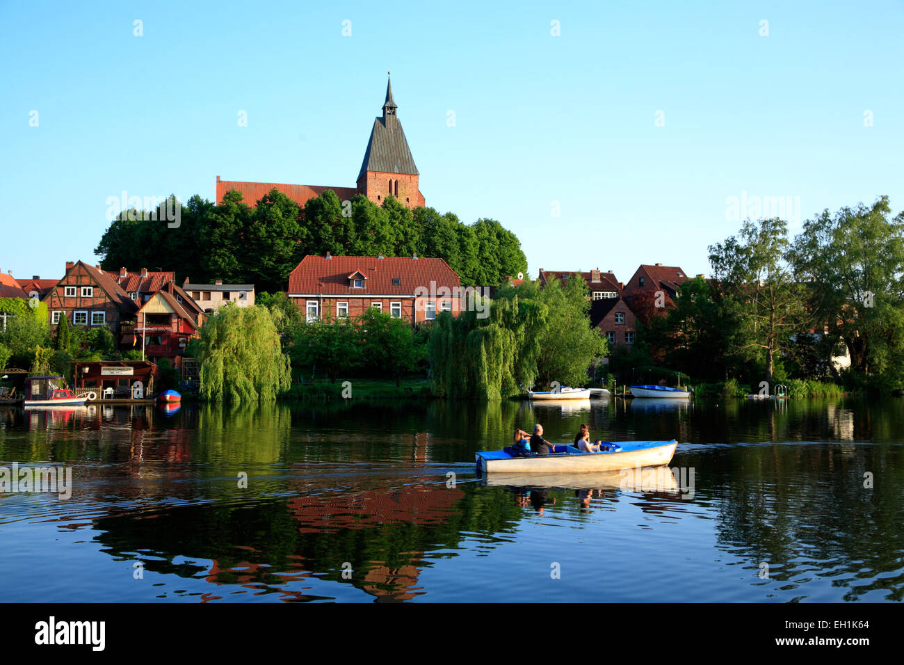Moelln, lake Schulsee and Nikolaikirche, Schleswig-Holstein, Germany, Europe Stock Photo