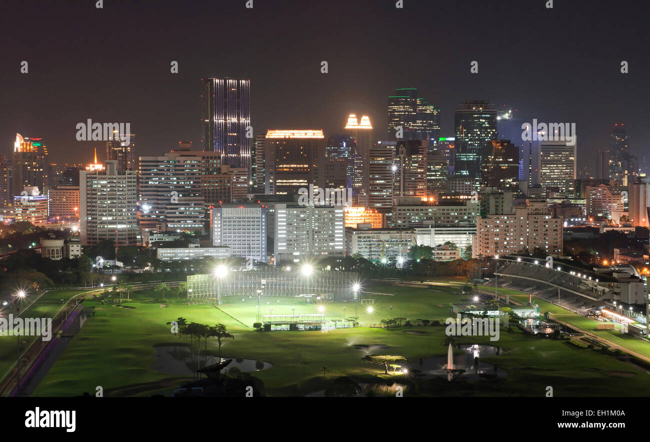 aerial view of Bangkok downtown business area at Night Stock Photo - Alamy