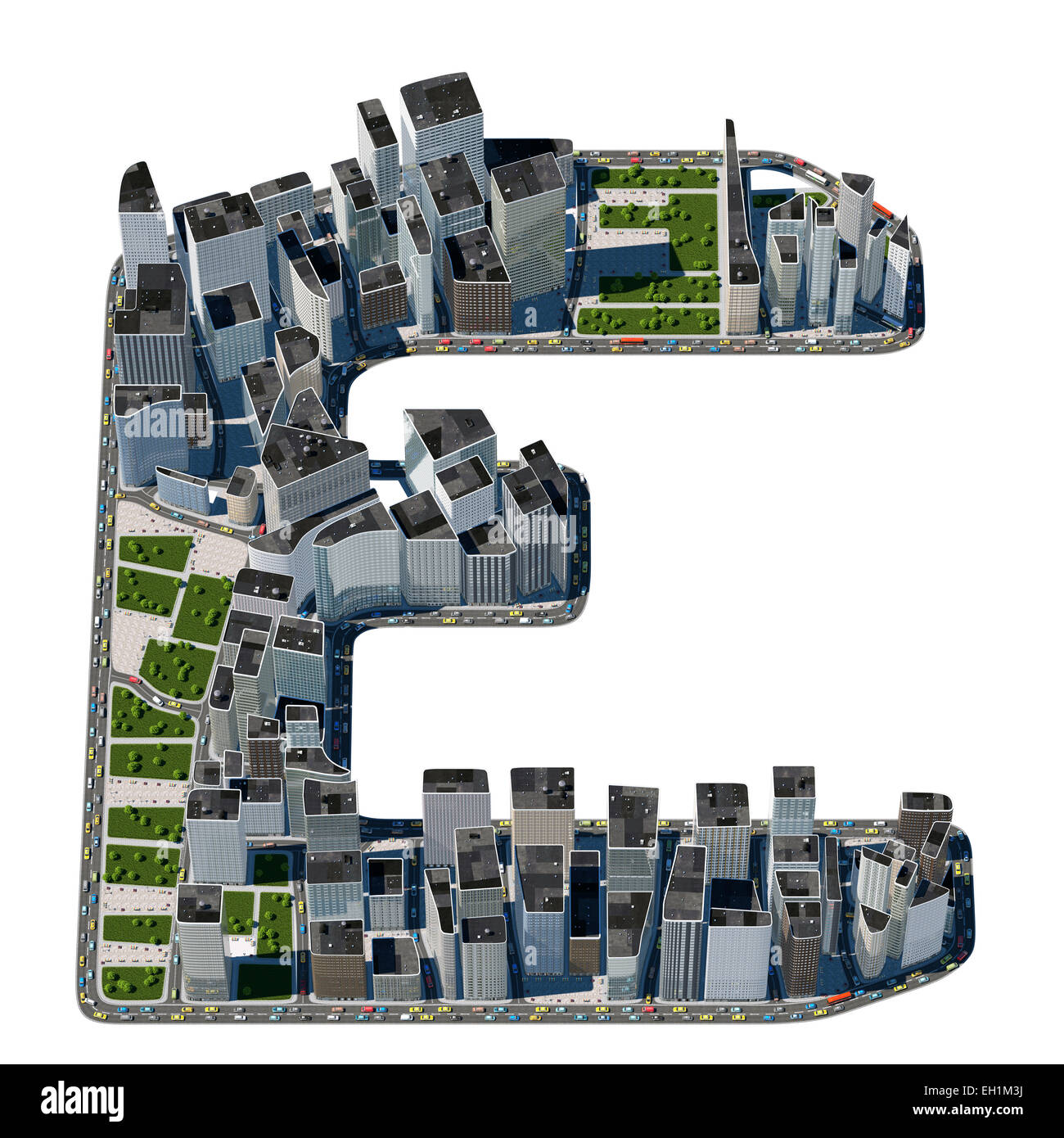 Urban E letter from city font collection. Extreme detail. Custom made and rendered Stock Photo
