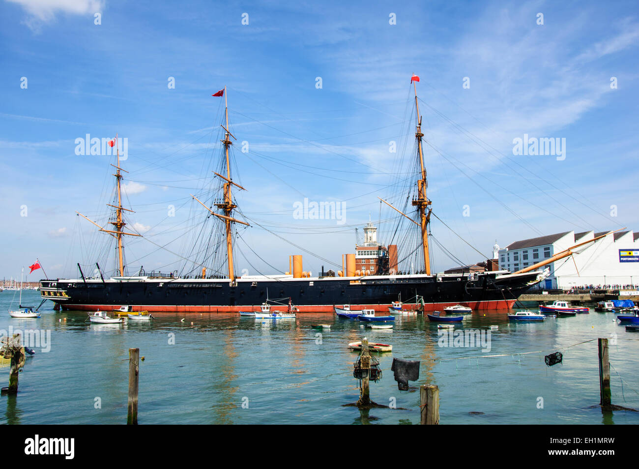 HMS Warrior 1860 warship in Portsmouth Harbor, Hampshire, England ...