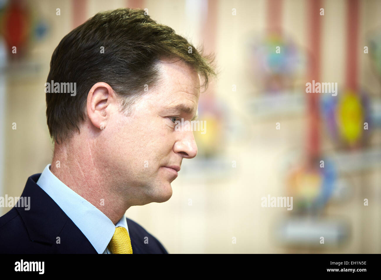 Liberal democrat leader Nick Clegg gives a speech at Botley school during a visit to launch the party's manifesto Stock Photo