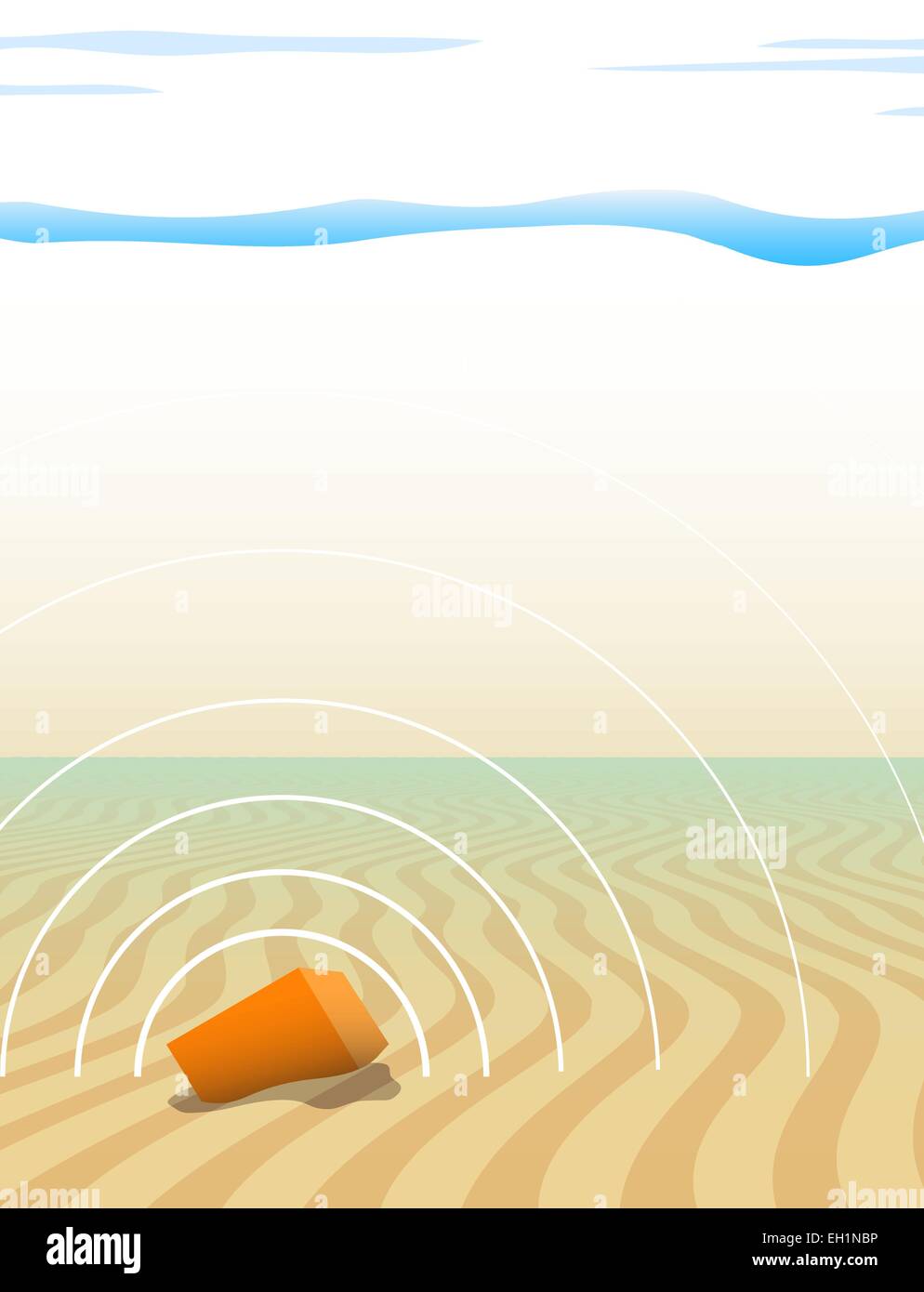 Editable vector illustration of a black box recorder transmitting a signal from the seabed after an aircraft disaster Stock Vector