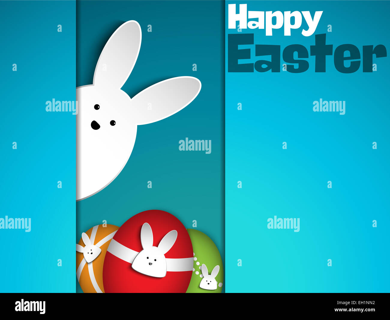Vector - Happy Easter Rabbit Bunny on Blue Background Stock Photo - Alamy
