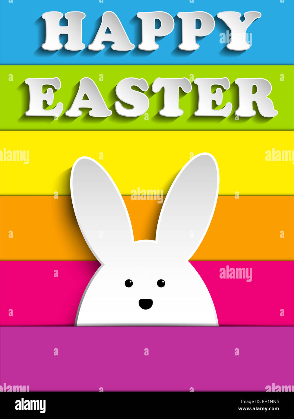 Vector - Happy Easter Rabbit Bunny on Rainbow Background Stock Photo ...