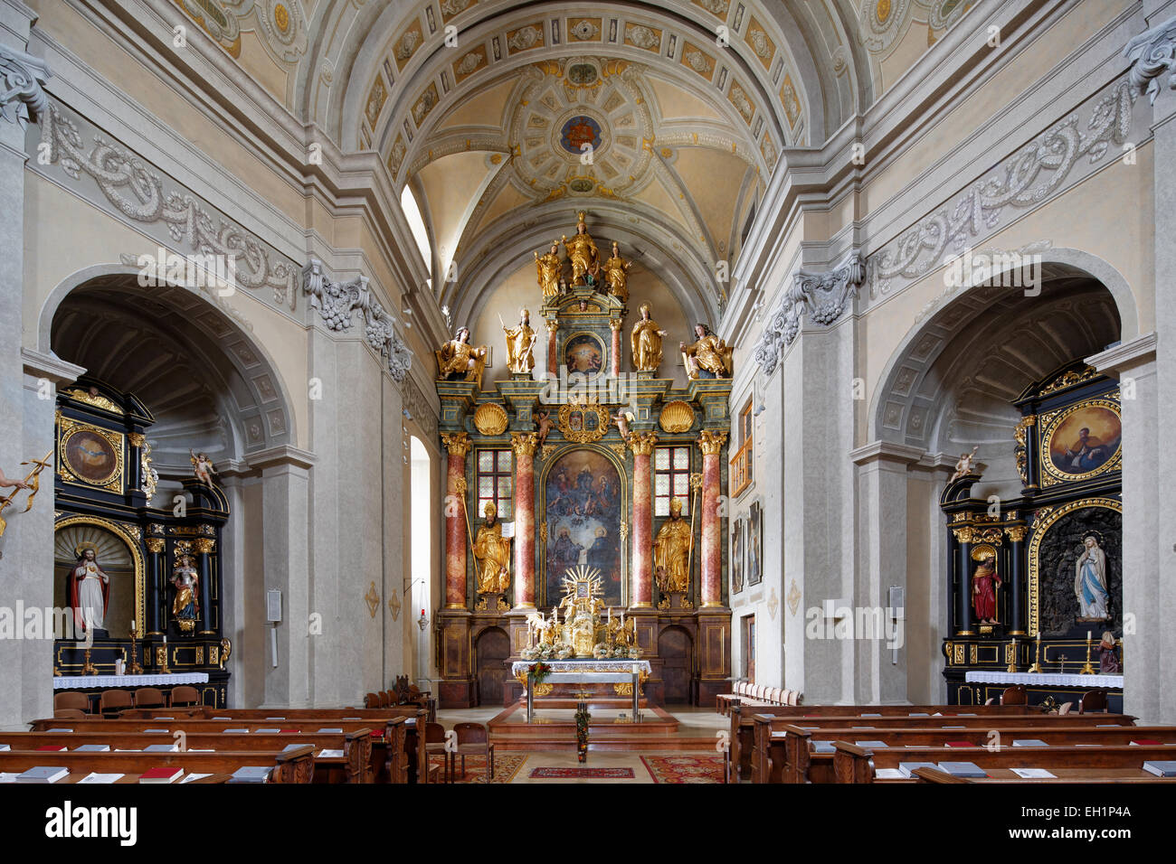High altar and side altars, Pfarrkirche Lockenhaus pilgrimage church, Oberpullendorf District, Burgenland, Austria Stock Photo