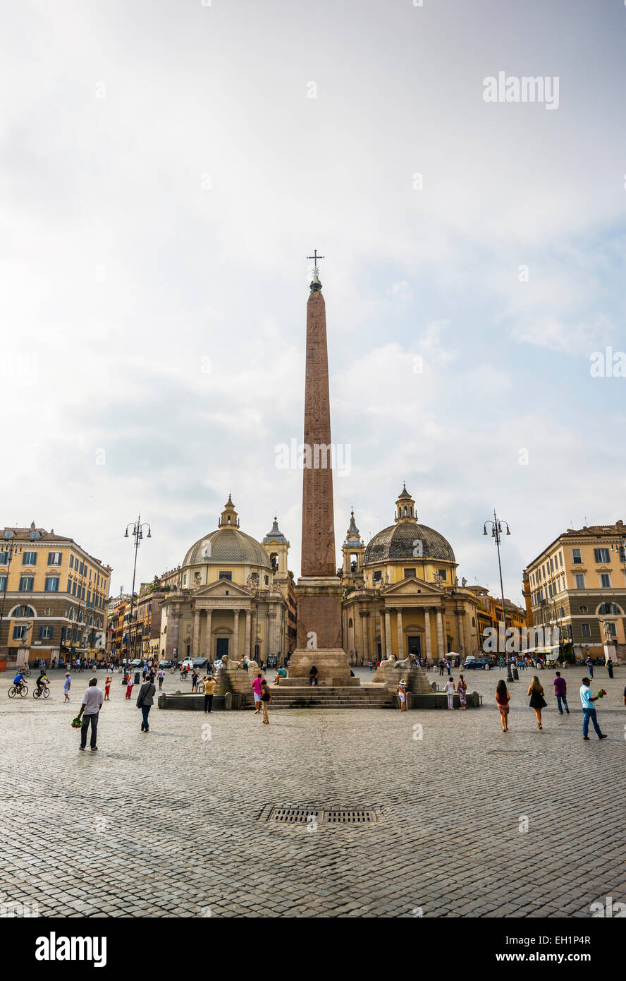 Neo-classical square Piazza del Popolo with the churches Santa Maria in ...