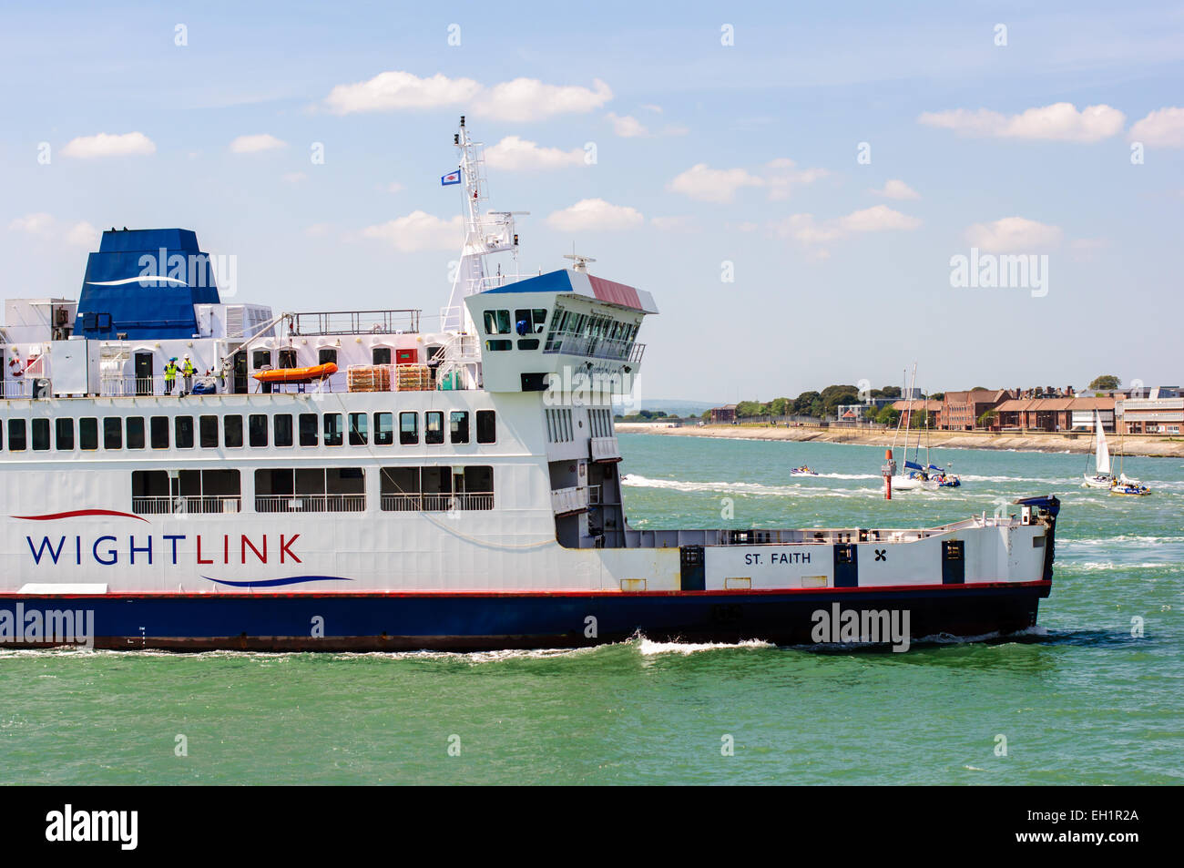 Wightlink car ferry approaching Portsmouth coast, Hampshire, England, United Kingdom Stock Photo