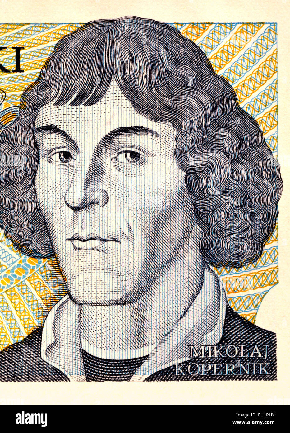 Detail from a Polish 1000zl banknote showing portrait of Mikolaj Kopernik / Nicolaus Copernicus (1473-1543) Stock Photo