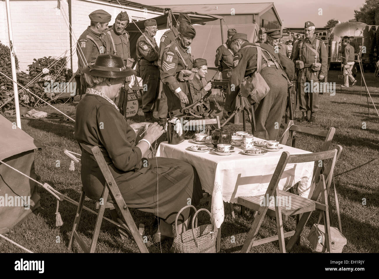 Dad's Army re-enactment group performing at the 2014 Goodwood Revival meeting, Sussex, UK. Stock Photo