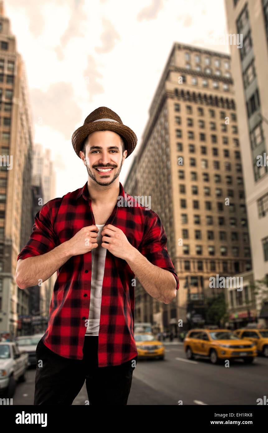 Portrait of a handsome young man on a street of New York Stock Photo ...