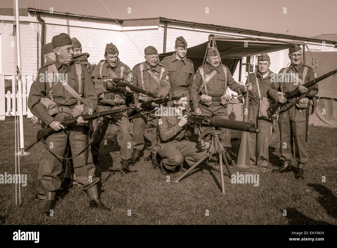 Dad's Army re-enactment group performing at the 2014 Goodwood Revival meeting, Sussex, UK. Stock Photo