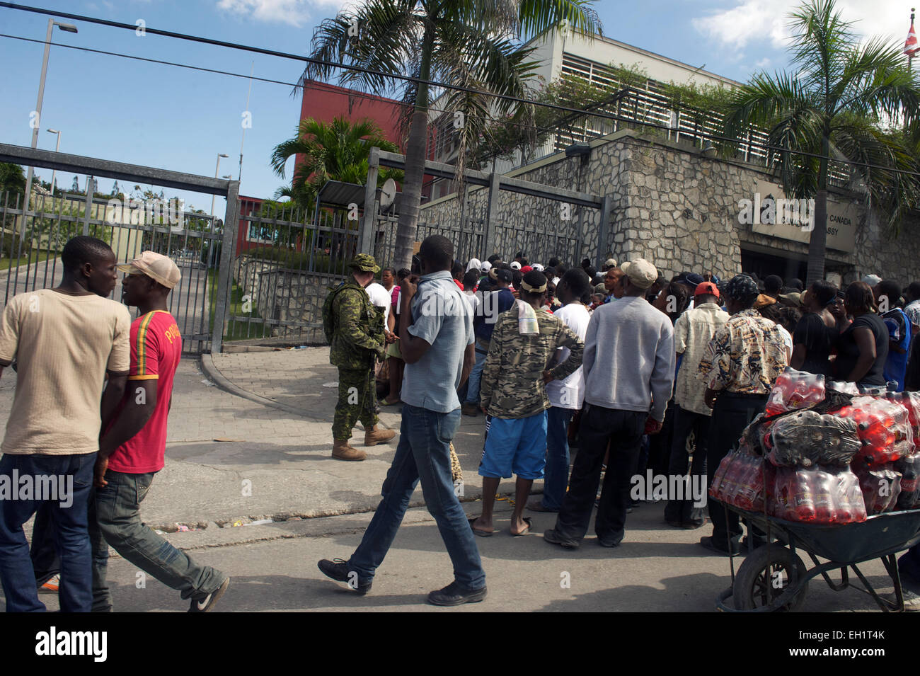 Haitians outside the Canadian embassy after the earthquake Port Au Prince, Haiti, 17 January, 2010. Stock Photo