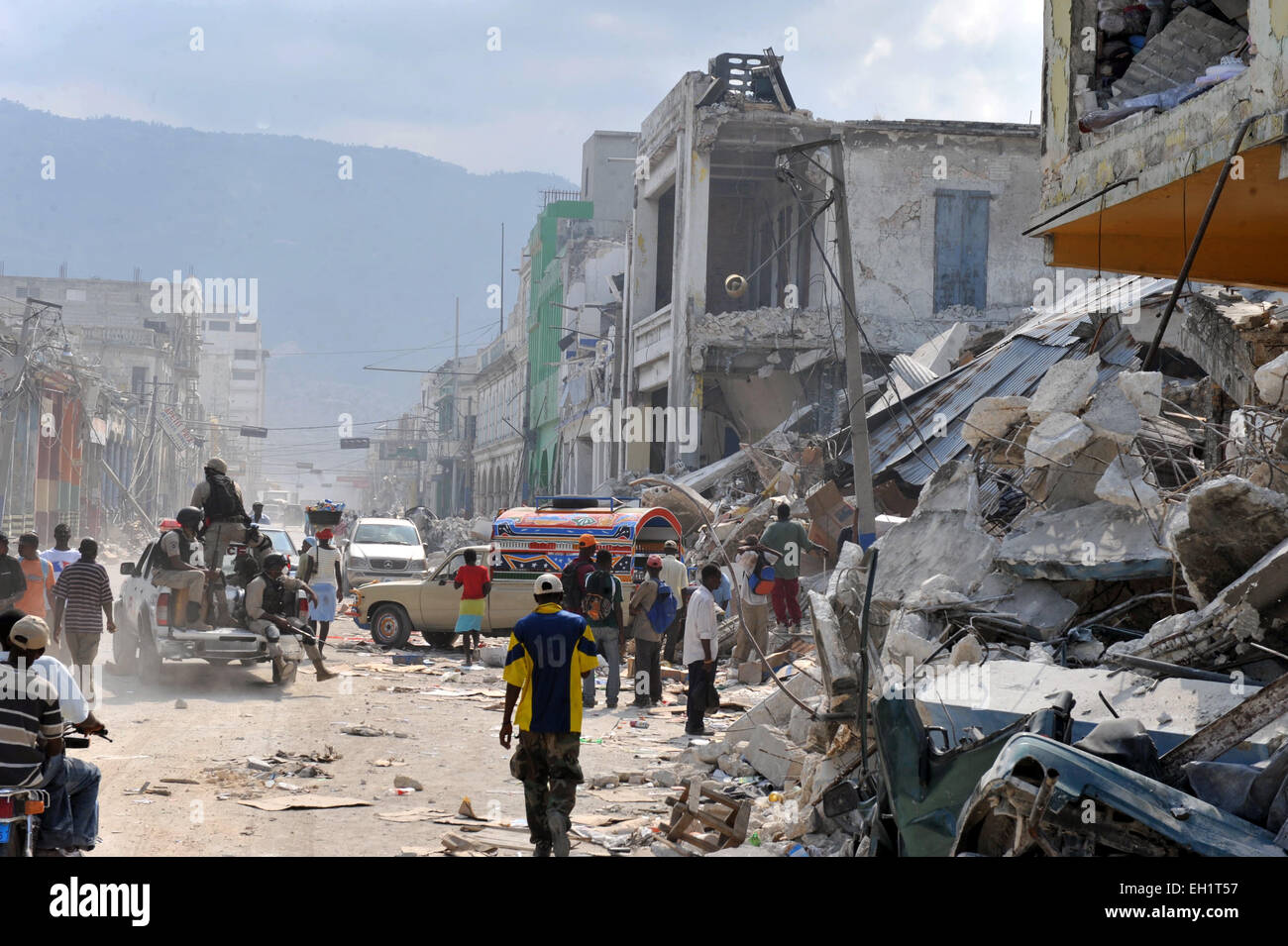 The earthquake destroyed city of Port Au Prince, Haiti, 17 January, 2010. Stock Photo