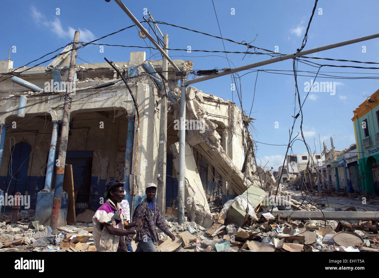 Earthquake destroyed areas of the city in  Port Au Prince, Haiti, 17 January, 2010. Stock Photo