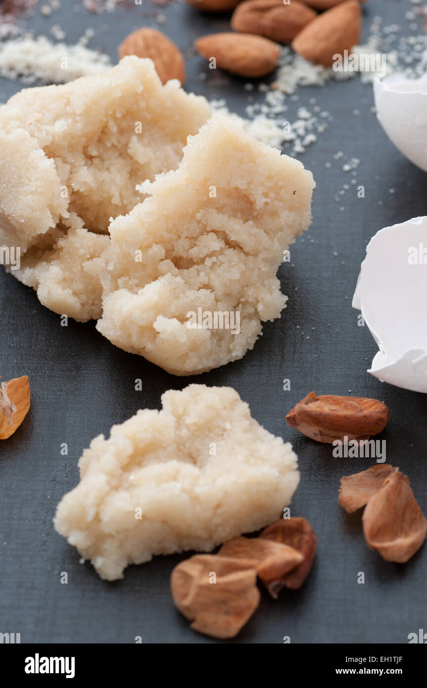 Homemade almond paste close up. Stock Photo