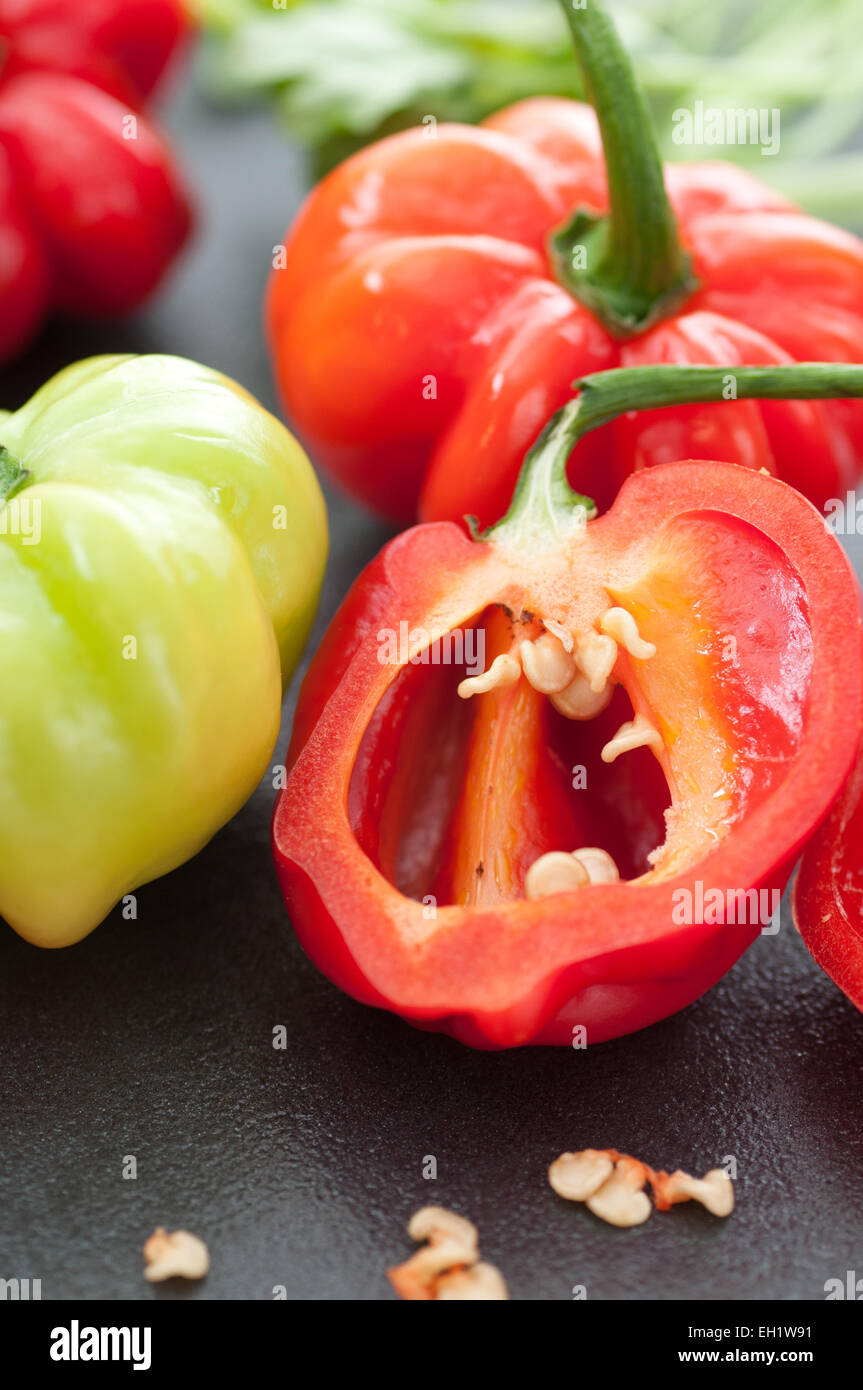 Very hot habanero chili pepper close up Stock Photo Alamy