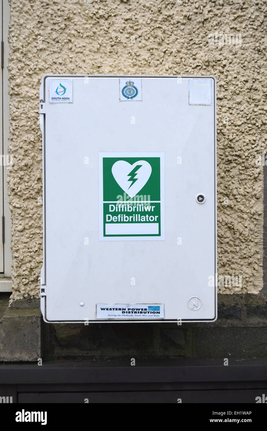 Public defibrillator, Wales Stock Photo Alamy