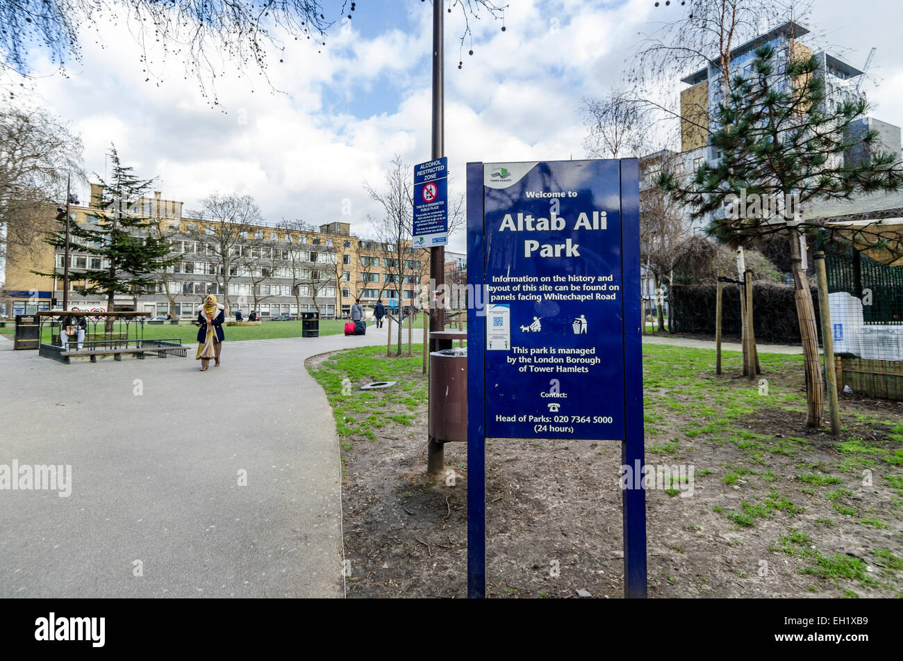 Altab Ali Park is a small park on Adler Street, White Church Lane and Whitechapel Road, London E1 formerly known as St. Mary's Stock Photo