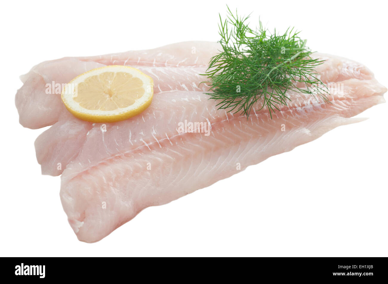 Raw cod fillet with dill and lemon slice Stock Photo Alamy