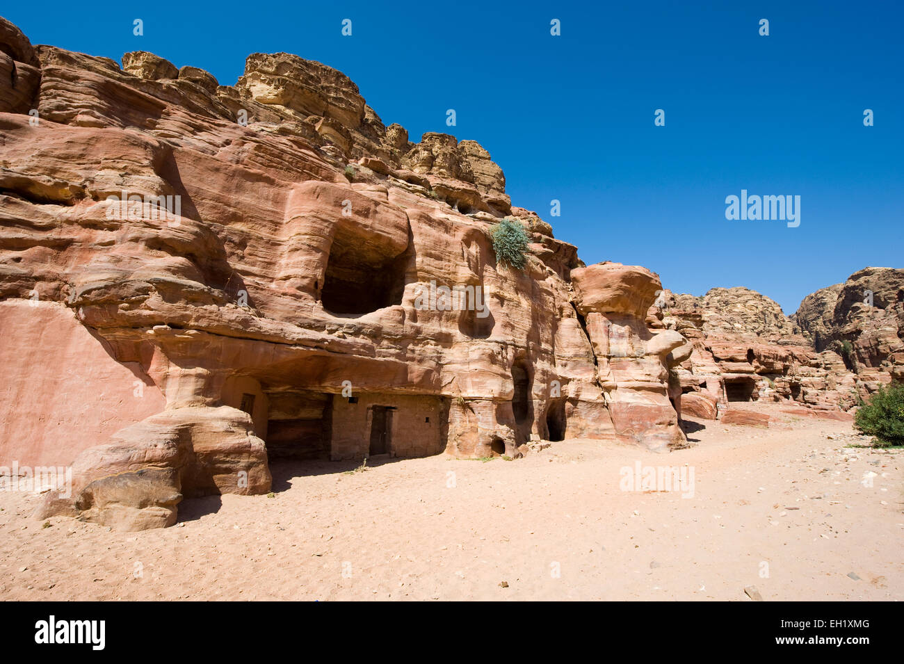 Caves and tombs in Petra in Jordan Stock Photo