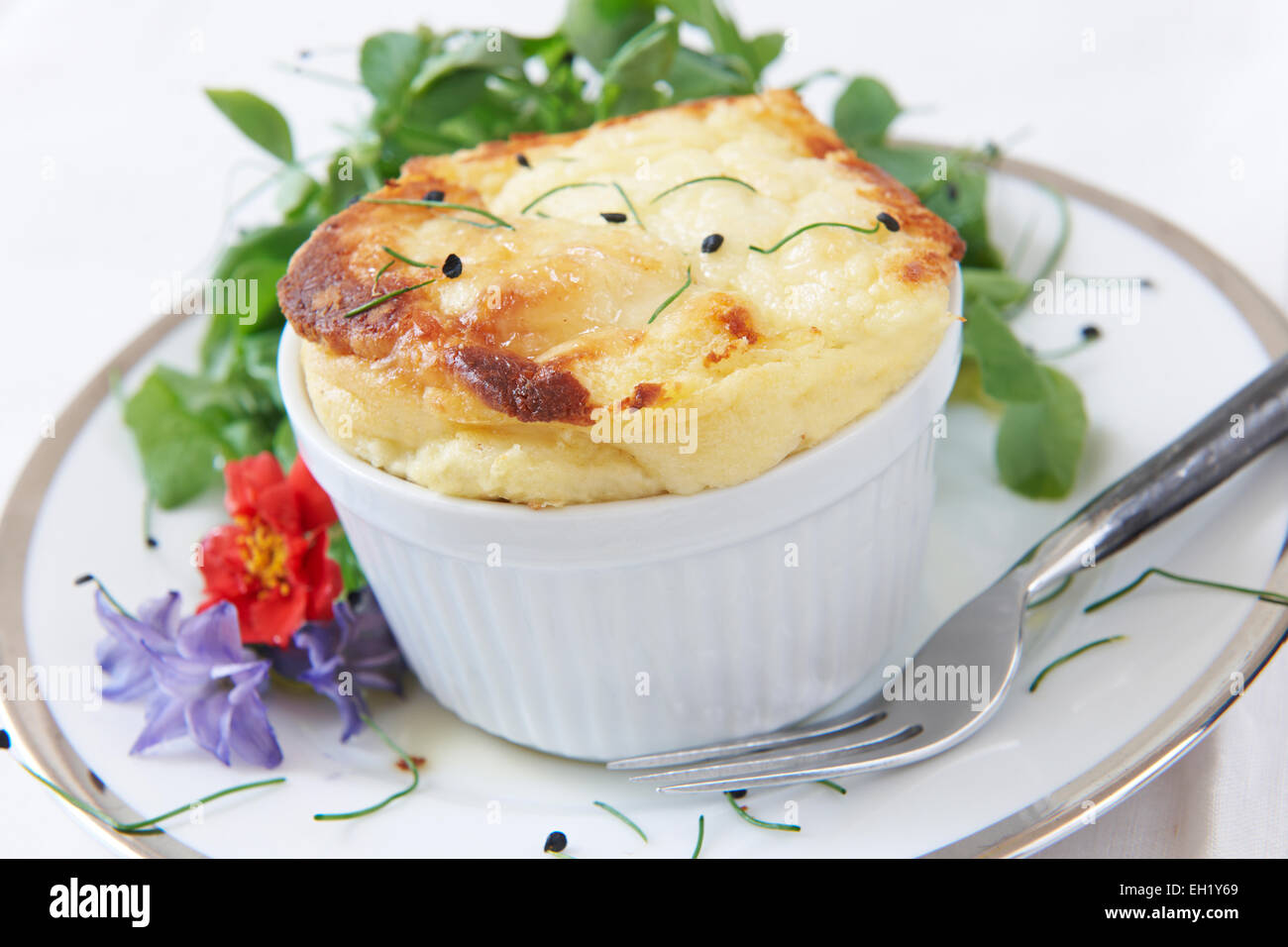 Cheese Souffle Served In Ramekin Stock Photo Alamy