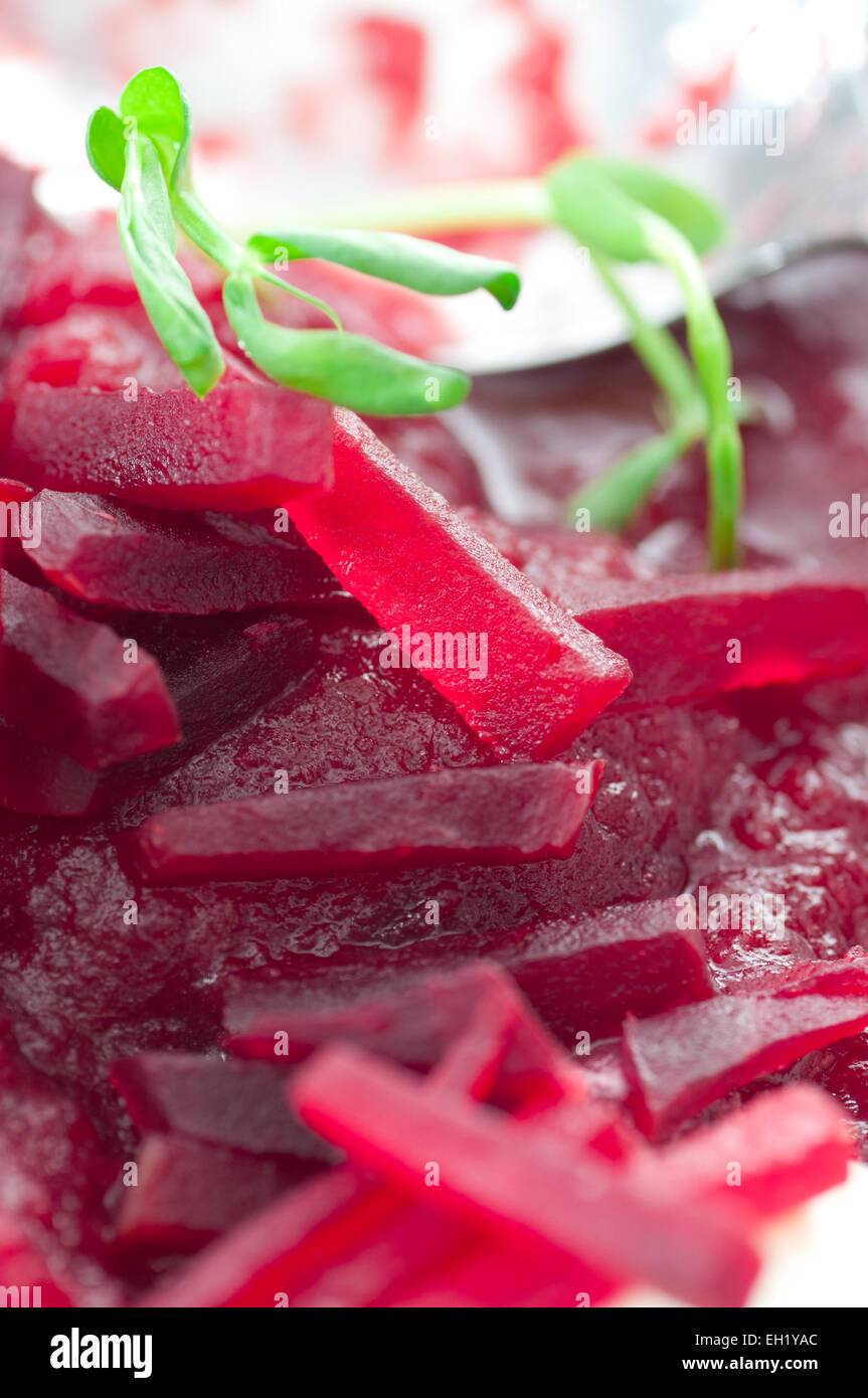 Cooked chopped beets close up. Stock Photo